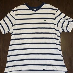 White and blue strips Lacoste V neck T shirt